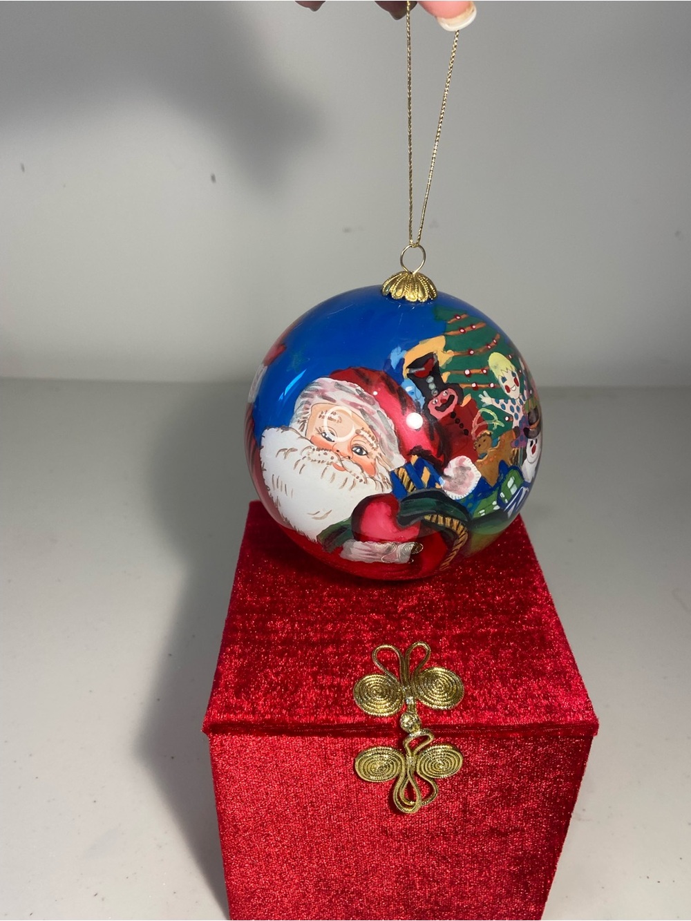Pier 1 Li Bien Hand-Painted Blue Santa Christmas Ornament 2003